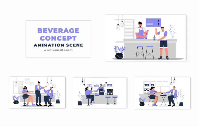 People Coffee Shop 2D Character Design Animation Scene
